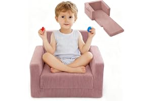 CENXI Kids Sofa, Fold Out Soft Toddler Couch, Kids Sofa Chair, 2 in 1 Toddler Chair Comfy, Convertible Sofa to Lounger, Chairs Comfy 1-3 Years Old, Safe and Fun Place to Sit (Pink)