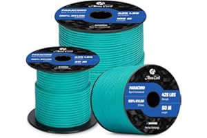 Abma Cord Paracord 3mm 50m 100% Nylon Rope Type II 3 Strands Parachute Cord - Max. 192kg (425lbs) - Turquoise
