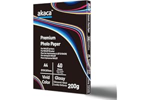 akaca Papier Photo Brillant A4 Premium Glossy Photo Paper pour Toutes Les Imprimantes Jet d'Encre (40 Feuilles, 200 g/m², 210 x 297 mm)