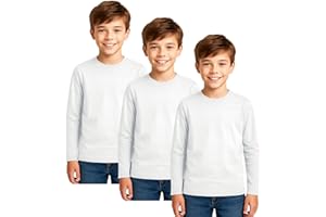 biyya® 3 Pack Boys Girls Long Sleeved Top Round Neck Kids T Shirts Soft Cotton Top 5-14 Years