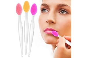 ABEILLO 3 PCS Lip Scrub Brush, Silicone Exfoliating Lip Brush Reusable Lip Scrubber Tool Soft Cleaning Lip Exfoliator Brush for Smoother and Fuller Lip Appearance (Pink+Rose+Yellow)