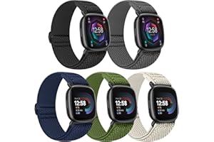 Tiptops 5 Pack Straps Compatible for Fitbit Versa 4/Fitbit Sense 2 Straps/Fitbit Versa 3/Fitbit Sense Bands Men Women, Adjustable Comfortable Loop Nylon Sports Replacement Stretchy Bands