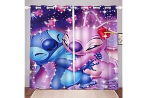 DDONVG Lilo & Stitch Verdunkelungsvorhänge, wasserdichte Stoffvorhänge Für Kinderzimmer, Stitch Anime Wohnzimmer Gardinen Sind Blickdicht Für Kinder Mädchen (7,150x166cm(BxH)/ 75x166cmx2)