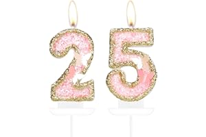MCISKIN Candele a forma di farfalla numero 25, candele per 25° compleanno in oro rosa per torte, decorazioni per torta per il 25° compleanno delle ragazze, decorazione per torta con farfalla dorata, 25