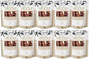 WOOLF Pack 10x100g - Snacks Naturales Perros - Palitos Cuero Crudo y Pollo - Chuches Sin Conservantes - Premios Perros Saludables - Dog Treats - Vitaminas A y B12 - Refuerzo Inmunológico