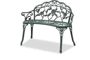 Bonnlo Cast Aluminium Garden Bench Outdoor Bench Furniture Patio Bench Seating Park Patio Seat Cast Iron Antique Finish Chair (Copper Green)