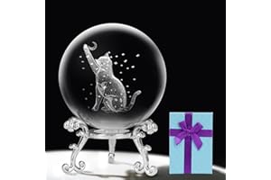 KOMINZZ Cat Gifts for Women 3D Cat Crystal Ball Cat Figurine Glass Laser Engraved Cat Paperweights with Stand Mothers Day Gifts Cat Gifts for Cat Lovers Cat Ornaments for Cat Lovers Home Decor