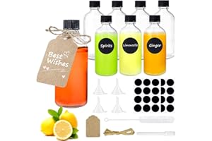 Mispudin Mini Bouteille Verre, 8 x 100ml Petite Bouteille Shot de Jus Vide, Fiole en Verre Shot pour Gingembre, Mignonette, Essentielles - Avec Entonnoir, Étiquette, Stylo, Pinceau