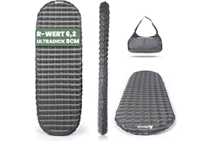 HIKENTURE 6,2 R-Wert Camping Isomatte Ultraleicht, 8 cm Dicke Aufblasbare Isomatte Camping Luftmatratze Kleines Packmaß für 4