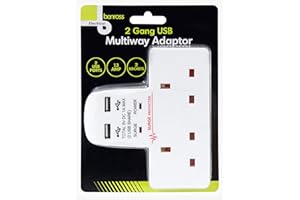 Benross 45600 Standard 2 Way Wall Adaptor Socket/Includes 2 USB Slots/Surge Protected / 1 Amp USB Charging Current/Compact & Lightweight Design/UK Plug Sockets