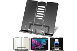 Muyohix Supporto per Libri da Scrivania, Supporto Regolabile per Testi di Cucina, Portatile Robusto Leggio per Ricette Tomi di Testo Tablet Manuali di Musica con Clip di Pagina