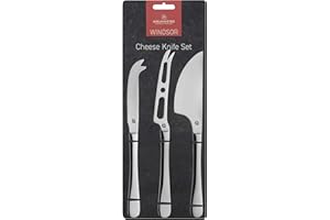GRUNWERG Windsor Carded Lot de 3 Couteaux à Fromage, Acier Inoxydable 18/0, Finition Miroir, Noir