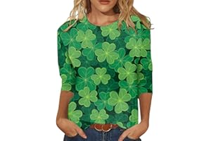 GENERIC Womens Saint Patrick's Day Shirt Blouses, 3/4 Sleeve V-Neck T-Shirt Plus Size Loose Tops Green Tee Shirt for Women Party St Patrick's Day Shirt Shamrock Graphic Tees Baggy Tops