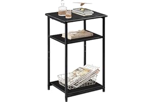 WLIVE Tavolino da Salotto - Comodino con 3 Ripiani, Tavolo alto Stile Industriale,Tavolino da divano 37 x 30 x 58 cm per Soggiorno, Camera da Letto, Ufficio (1, Nero)