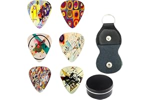 YUKQEYLE Mediator Guitare Electrique Dans Une Boîte,12 Pièces Guitar Médiators Portable,Porte Clés de Plectre en Cuir, Plectre Guitare Acoustique,Divers Celluloïd Guitare-C