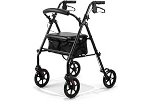EAZYMOBILITY Eazy Fold Lightweight Rollator Aluminium Folding Walker with Adjustable Handles 8 Inch Wheels Ergonomic Brakes Soft Seat and Storage Bag Indoor and Outdoor Mobility Aid for Elderly and Disabled