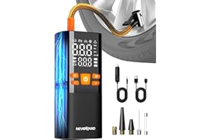 ‎NEVERLAND NEVERLAND Fahrradpumpe Elektrische Luftpumpe Akku - 150 PSI Tragbare Akku Kompressor für Auto, Motorrad, Fahrrad & Bälle, mit alle ventile, LED-Licht, Auto-Off, Digital Display