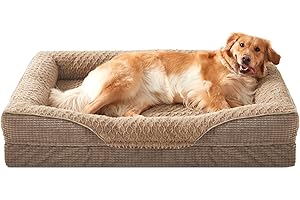 FURTIME Large Dog Bed Orthopedic Memory Foam Bed(50lbs), Dark Gray with Particle Memory Sponge High Edge, Orthopedic Dog Bed for Pain Relief & Healthy Sleep, Pet Sofa, 89x64x18cm（Brown）