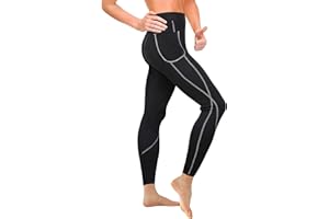 Gotoly Damen Neopren Sporthose Gewichtsverlust Sauna Hose Abnehmen Leggings Yoga Jogging Fitness Hot Thermo Sweat Gym Tights Wear Workout Body Shaper mit Taschen