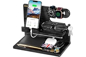 Geschenke Weihnachten für Männer, Funktionales Geschenk für Ihn Papa, Herren, Ehemann, Ihn, Dockingstation Holz für Brüder Opa Schwiegersohn Vater from Sohn, Nachttisch Schreibtisch Organizer Black