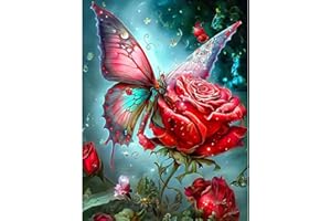 DPHERO 5D Butterfly Diamond Painting Kits for Adults,5D Flowers Diamond Art Kits for Kids Beginners,Round Full Drill Diamond Art Painting,DIY Paint with Diamonds Fantasy Gem Painting Art 12x16 inch