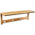 Bamboo Wall-Mounted Bathroom Shelf – 3 Shelves & 3 Hooks, Natural Wood, No Assembly Needed