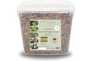 ENTAVA 3l Soldatenfliegenlarven getrocknet in Premium-Qualität, Vogelfutter, Koifutter, Igelfutter, Eichhörnchenfutter, ganzjähriges Futter für Wildvögel (3 Liter (500g))