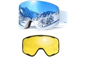 VCOROS Gafas de Esquí con Magnético Lentes Intercambiables,YH212 Gafas Esqui OTG para Unisex Ajustable Tamaño Anti-Niebla Protección UV Snowboard Nieve Espejo para Ski Ciclismo