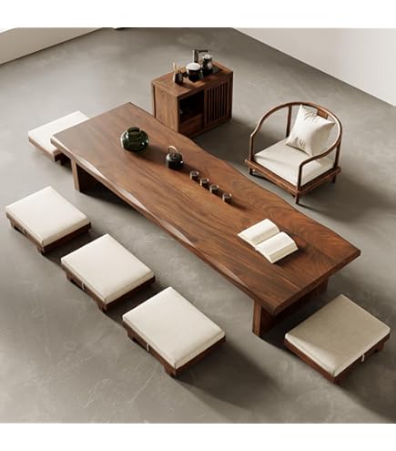 Rectangular Japanese Tatami Table - Vintage Low Tea Table for Floor or Sitting On The Floor Accent Furniture (120x60x35cm