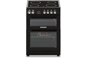 Cookology CFDO600BK 60cm Wide, 86 Litre Capacity Freestanding Electric Double Cooker Fan Oven with Ceramic Top 4 Cooking Zone Hob and – in Black