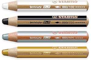 ‎STABILO STABILO Multitalent Bleistift woody 3in1 - 4 Stück - Schwarz, Weiß, Gold & Silber