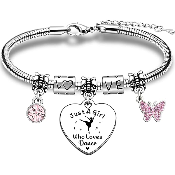 JMIMO Bracciale Con Ciondolo “Just A Girl Who Loves Dance” – Regalo Per Ballerine – Metallo E Cristallo, Confezione In Velluto