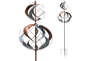 LEMODO Windrad Tulip mit gegenläufigen Rotoren | Gartendeko in 3 Höhen aufbaubar | Gartenstecker 213 cm hoch | Windmühle in Kupferoptik | Windskulptur mit Charme