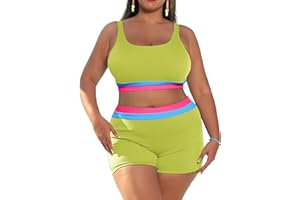 Hanna Nikole Women's Plus Size High Waisted Bikini Sets Sporty Color Block Two Piece Swimsuit Scoop Neck Bathing Suit