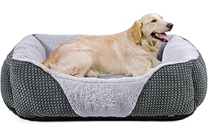 FURTIME Extra Large Dog Bed, Washable Dog Bed XL Super Soft Plush Dog Bed with Non-slip Bottom, Corduroy Design Dog Bed For Large Dogs, Golden Retriever, Labrador, German Shepherd, Grey, 89×64×23 cm