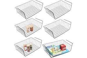 WEERSTONE Kosz do przechowywania pod półką, wiszący kosz do przechowywania z metalowego drutu, organizer, zdejmowany, do kuchni, szafek, półek, szafek, łazienki, biura, 6 szt., czarny