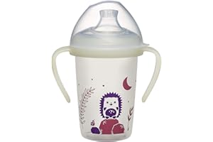 NIP Trinklernflasche Day&Night: auslaufsicherer Trinkbecher mit Griff & weichem Trinkschnabel, leuchtet im Dunkeln, ab 6 Monaten, 270 ml, BPA-frei, Igel