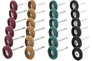JALAN Lot de 40 disques de polissage abrasifs de 25 mm, accessoires de polissage pour outils rotatifs Dremel – Marron grain 80/vert 150/rouge grain 240/noir grain 300, tampon à récurer et tige en métal