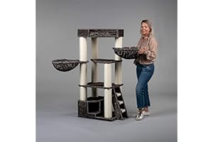 RHRQUALITY Arbre a Chat XXL geant Corner Coon Taupe Gris griffoir Arbres pour Grand Gros Maine Coon Chats Solide à Grande Taille Original Design Moderne de Luxe Adulte