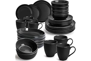 MIAMIO – 30-Piece, Service for 6 Dishware Set/Stoneware Dinnerware Set – Including Plates, Bowls and Mugs – Le Papillon Collection (Black)