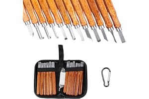 MEMOFYND Juego de 12 herramientas para tallar madera y 1 mosquetón negro, juego de manualidades para tallado de madera, frutas, verduras y tallado de cera