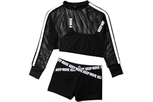 Nyeemya Kids Girls 3Pcs Athletic Set Street Dance Outfit Crop Tops Sweatshirt with Booty Shorts Set Dancewear