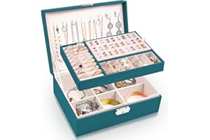 Larkumio Schmuckkästchen Mädchen Damen Groß, Schmuckaufbewahrung Schmuckkasten Sperren Schmuckschatulle, PU Leder Schmuckkiste 2 Schicht Jewelry Box Schmuckbox für Halsketten Ohrring Ring, Grün