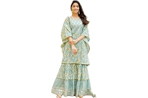 INDACORIFY Wunderschöner Kaftan Sharara mit Gota-Arbeit Festliche Partykleidung Traditionelles indisches Kleid