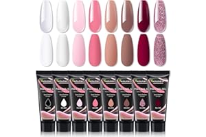 wakaniya Poly Nagel Gel Set 8 Farben Poly Nail Gel Gelnägel Set Schnelle Nagelverlängerung Extension Building für Starters Nageldesign, Nagel Selber Machen