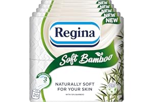 Regina Soft Bamboo - 20 Rolls of Toilet Tissue 3 Ply, 160 Sheets, Naturally Soft for Your Skin, Toilet Tissue Made with Bamboo Fibers, Paper Packaging, FSC Certificated