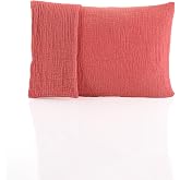 RAYME TEXTILE Muslin Pillowcase Set of 2, 50x70 cm 100% Cotton Soft Breathable 4 Tiers Muslin Fabric Plain Re with Lid