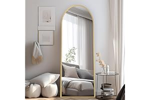 COFENY Bogen Ganzkörperspiegel, 150 × 40 cm Standspiegel mit Goldrahmen, Groß Wandspiegel zum Stehen, Anlehnen oder Hängen, Bodenspiegel für Schlafzimmer, Wohnzimmer