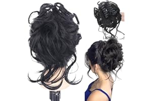 CHENGJIN Claw Messy Bun Hair Pieces,Claw Clip Hair Pieces,Hair Pieces Curly Hair Bun,Curly Wavy Hair Scrunchies Synthetic Ponytail,Clip on Hair Pieces for Women,Hairpieces for Women,Fake Messy Bun(#Black)