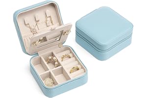 Vlando Small Faux Leather Travel Jewellery Box Organizer Display Storage Case for Rings Earrings Necklace with Mirror